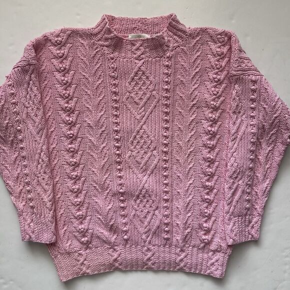 Vintage Express Hand Knitted Sweater Pom Pom Knit Mock Neck Pink Women’s Size M - Picture 5 of 12